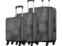 Safari Polypropylene Pentagon Hardside Small,Medium & Large Size Cabin & Check-in Luggage Set of 3 Speed_Wheel 8 Wheel Suitcase Trolley Bags for Travel Black Color 55Cm, 66Cm & 75Cm