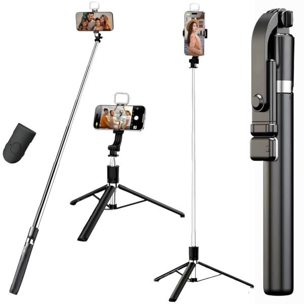 Sakit® K9 Selfie Stick Tripod With Light, 67 inch /170CM Reinforced Tripod for Mobile Phone, Multi-Functional Bluetooth Long Selfie Stick for Travel,Vlogging,Compatible with iPhone and All Smartphones