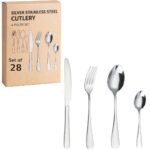 Silver Spoon Set Premium Stainless Steel Flatware Set Mirror Polished Cutlery Utensil Set Durable Home Kitchen Eating Tableware Set,Include Fork Knife Spoon Set (Silver Spoon 28)