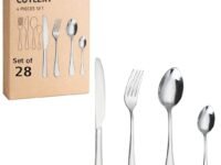 Silver Spoon Set Premium Stainless Steel Flatware Set Mirror Polished Cutlery Utensil Set Durable Home Kitchen Eating Tableware Set,Include Fork Knife Spoon Set (Silver Spoon 28)