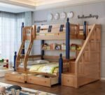 Solid Sheesham Wood Bunk Bed with Storage | Dual-Tone Full Size Wooden Bed with Stairs and Drawers | Ideal for Kids, Teens and Adults (Brown Finish)