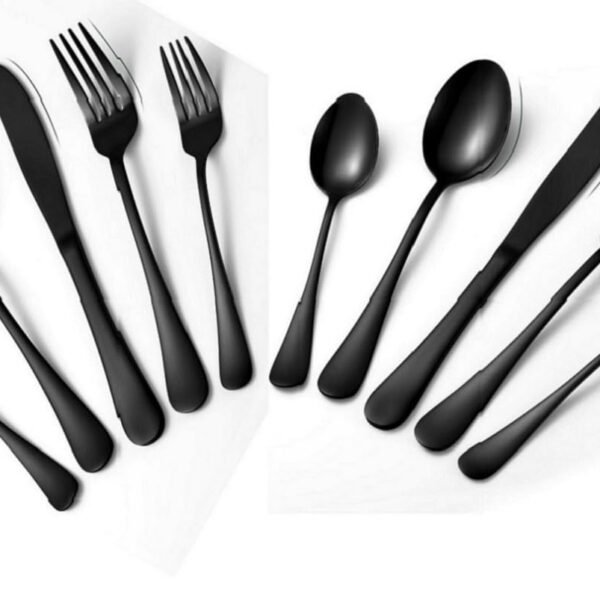 Spoon Set for Dining Table | Durable Material Tableware Set | Comfortable Grip Kitchen Utensils Set | Balanced Weight Spoon Fork & Knife Set | Long-Lasting [ Black ] Serving Set [ 10 Pcs ]