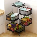 Square Kitchen Trolley with Wheels Kitchen Organizer Accessories Items & Storage Onion Potato Rack/Vegetable Basket for Kitchen Storage Vegetable Onion Stand (5 Layer, Square)