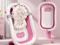 StarAndDaisy Bath Tub for Baby 0-5 Years/Foldable Bath tub for Kids with Cushion, Space Saving Design, Newborn Baby Folding Bathing Tub Girls & Boys, Easy to Store- Pink