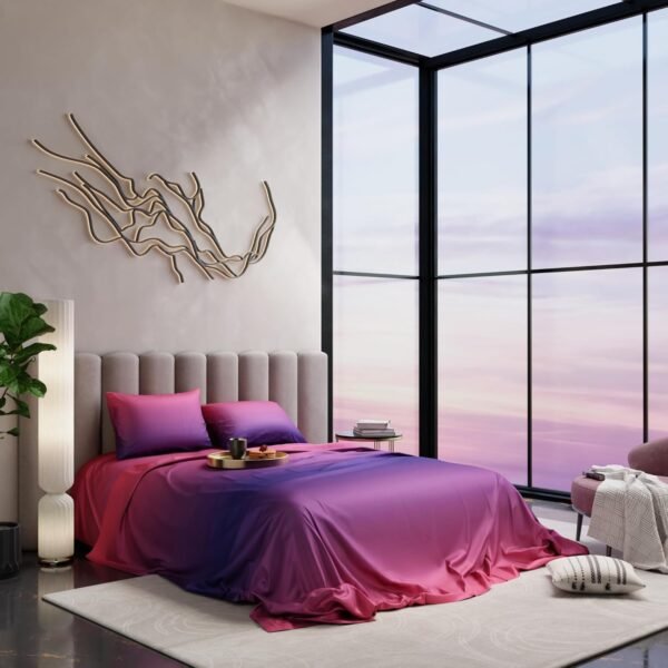 Stoa Paris 300TC UltraSatin Super Size Bedsheet with 2 Pillow Covers, 274cm x 274cm Ideal for King & Double Bed, Gentle on Skin & Hair, Fade & Wrinkle Resistant, Quick Dry, Skies of Paris - Pink