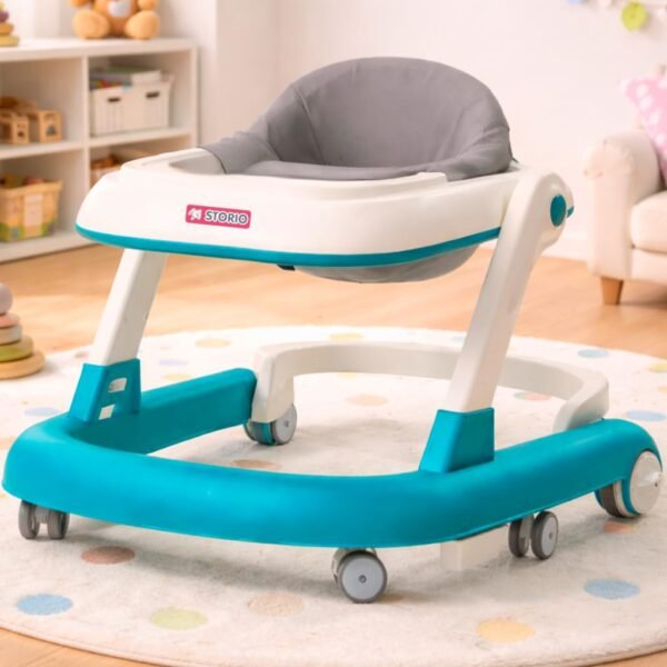Storio Baby Walker for 6–18 Months 360° Rotatable | 3-Level Adjustable Height Walker with Food Dining Tray | Non-Musical Non-Battery 6 Wheels, Foldable & Safe Baby Activity Walker for Boys & Girls - Sea Green
