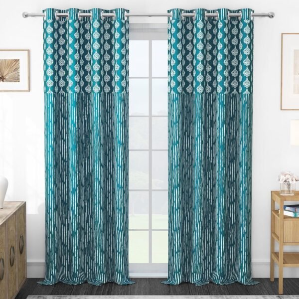 Story@Home Door Curtains 7 Feet Long Set of 2 | Damask Printed | Medium Room Darkening Curtain | Curtains for Living Room | (118 x 215 cm, Blue & White) | Perfect for Home Decor