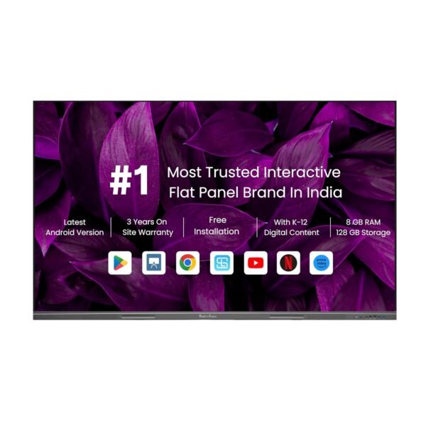 Study'n'Learn 65 Inch EDLA AI 8GB 128GB Interactive Flat Panel Android 14.0, 4K UHD Multitouch Screen Display Best for Teaching and Official Use with K-12 Digital Content