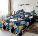 THE HOME STYLE Supersoft Glace Cotton Elastic Fitted All Around King Size Printed Double Bedsheet With 2 Pillow Cover&King Size Comforter/Duvet/Blanket(72"X78" + Comforter,French Blue),350 TC