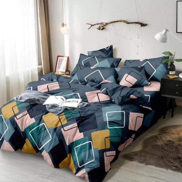 THE HOME STYLE Supersoft Glace Cotton Elastic Fitted All Around King Size Printed Double Bedsheet With 2 Pillow Cover&King Size Comforter/Duvet/Blanket(72"X78" + Comforter,French Blue),350 TC