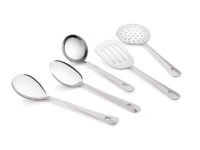 TIARA Lara 5pc Set Serving Cooking Spoon 1.2 mm Thickness Stainless Steel ladle, Rice Spoon, Skimmer, Round Spoon, Basting Spoon (5 Pc Serving Set)