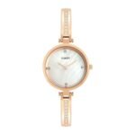 TIMEX Analog Watch for Women with Mother of Pearl White Round Dial & Rose Gold Brass Bracelet Band Water Resistant Women's Wrist Watches - TWEL200SMU05