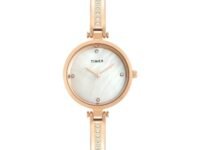 TIMEX Analog Watch for Women with Mother of Pearl White Round Dial & Rose Gold Brass Bracelet Band Water Resistant Women's Wrist Watches - TWEL200SMU05