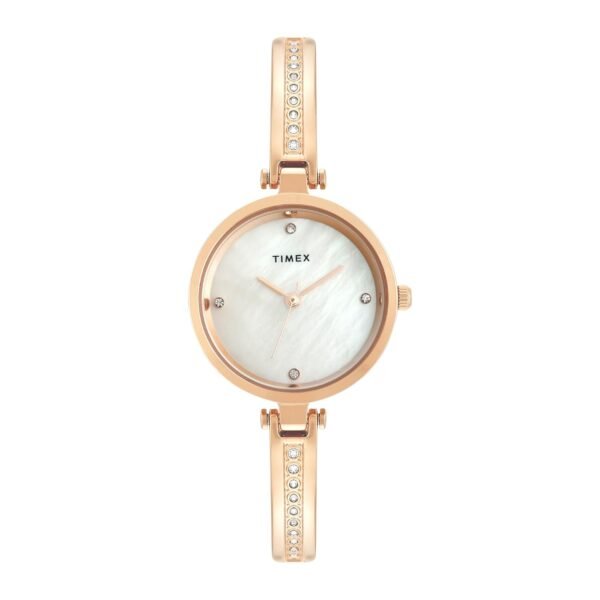 TIMEX Analog Watch for Women with Mother of Pearl White Round Dial & Rose Gold Brass Bracelet Band Water Resistant Women's Wrist Watches - TWEL200SMU05