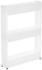 TORIOX Multi Layer Space Saving Storage Organizer Slim Rack Shelf with Wheels Bottle Rack Trolley Slim Storage Cart Ideal for Dining, Kitchen, Bathroom White (Make in India) (Model B - 3 Tier)