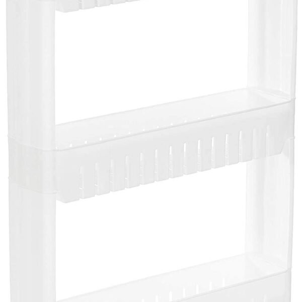 TORIOX Multi Layer Space Saving Storage Organizer Slim Rack Shelf with Wheels Bottle Rack Trolley Slim Storage Cart Ideal for Dining, Kitchen, Bathroom White (Make in India) (Model B - 3 Tier)