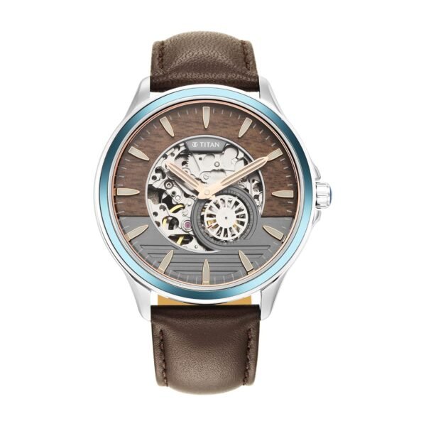 Titan Maritime Automatic Anthracite and Brown Bi-Colour Dial Brown Leather Strap Watch for Men - NT1793KL02