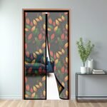 TurtleGrip Magnetic Mosquito Net for Door | Black Mesh with Autumn Leaves Design | Auto-Closing Magnetic Door Curtain with Strong Magnets & Full Frame Hook & Loop | 205x120 cm