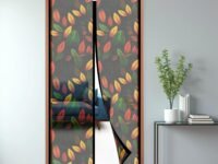 TurtleGrip Magnetic Mosquito Net for Door | Black Mesh with Autumn Leaves Design | Auto-Closing Magnetic Door Curtain with Strong Magnets & Full Frame Hook & Loop | 205x120 cm