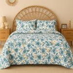 VAS COLLECTIONS Cloud Cotton Double Bedsheet 180 TC | Soft & Breathable Cotton Bedding Set with 2 Pillow Covers | Elegant Floral Printed Bed Sheet for Bedroom & Home | 90x90 Inches (Aqua Petal)