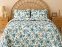 VAS COLLECTIONS Cloud Cotton Double Bedsheet 180 TC | Soft & Breathable Cotton Bedding Set with 2 Pillow Covers | Elegant Floral Printed Bed Sheet for Bedroom & Home | 90x90 Inches (Aqua Petal)