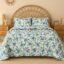 VAS COLLECTIONS Cloud Cotton Double Bedsheet 180 TC | Soft & Breathable Cotton Bedding Set with 2 Pillow Covers | Elegant Floral Printed Bed Sheet for Bedroom & Home | 90x90 Inches (Aqua Petal)