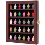 VERANI Minifigures Miniature Display Case Collectibles Display Box Wall Mount Figure Display Curio Cabinet with Lockable Anti Dust Door for Small Objects Lockable Removable Shelves - Small Mahogany