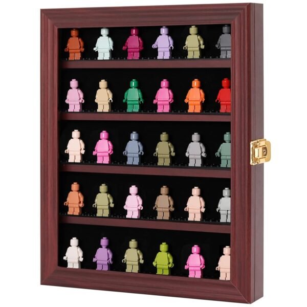 VERANI Minifigures Miniature Display Case Collectibles Display Box Wall Mount Figure Display Curio Cabinet with Lockable Anti Dust Door for Small Objects Lockable Removable Shelves - Small Mahogany
