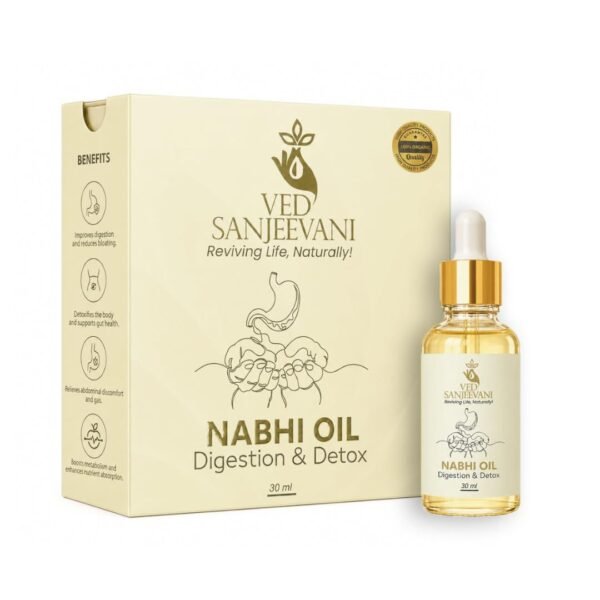 Ved Sanjeevani Digestion & Detox Nabhi Oil | Belly Button Oil with Ancient Herbal Formulation | Bloating Relief, Gas, Acidity & Gut Cleanse | Heals through 72,000 Nadi Navel Therapy | 30ml