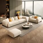 Velvet Contemperory Sofa with Cushion Chaise Lounge Sectional Sofa Perfect for Living Room & Bedroom Guests Home & Office (3+1+1 Boucle Teddy Fabric Sofa, 5 Seater)