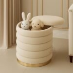 Velvet Luxurious Round Ottoman Storage Box Dutch Velvet Pouffe Footstool, Footrest Vanity Stool with Lids for Bedroom Living Room Balcony Snack (with Storage, Cream)