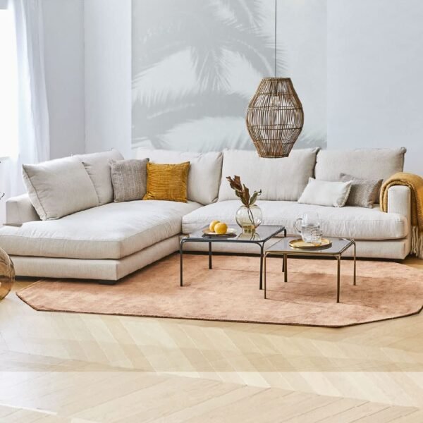 WAYSIDE Tangle Solid Sal Wood Fabric 5- to 6-Person Sofa Corner Sectional Modular L Shape Sofa Set For Living Room,Natural