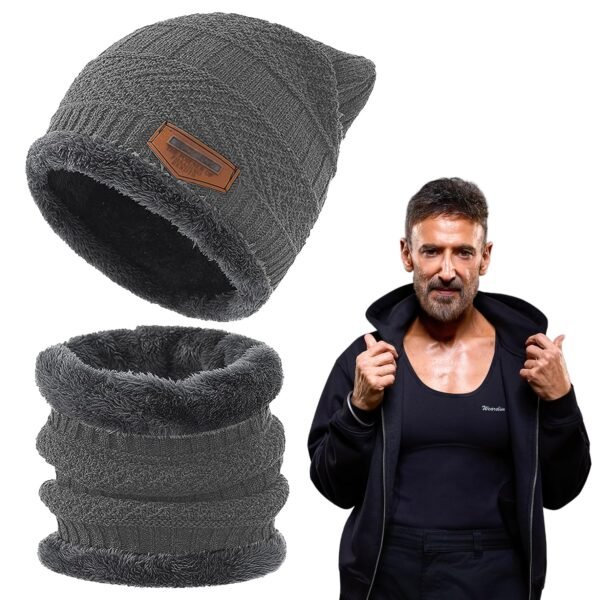 Wearslim® Warm Knit Hats, Skull Cap with Neck Warmer Winter Wear Beanie Hats Scarf Set for Men and Women
