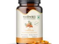 Wellwith (Ayuzera) Sea Buckthorn Berry Oil Vegan Omega 7 500mg, 30 Veg HPMC Capsules (Pack of 1), 15-Day Supply| Sea buckthorn capsules rich In Omega 3, 6, 7 & 9 For Muscle, Bone, Heart & Skin