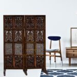 Wooden Room Partition for Living Room, Wood Screen Separator and Wooden Room Dividers, Studio Wall Panel 5 Feet with Stands for Living Room/Bedroom/Office/Restaurant/(Brown) (2 Panels)