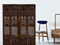Wooden Room Partition for Living Room, Wood Screen Separator and Wooden Room Dividers, Studio Wall Panel 5 Feet with Stands for Living Room/Bedroom/Office/Restaurant/(Brown) (2 Panels)