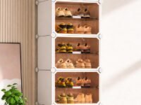 Zemic Plastic Shoe Rack for Home | 𝟏𝟎 𝐒𝐡𝐞𝐥𝐟 DIY Shoe Rack with Door 𝐌𝐚𝐠𝐧𝐞𝐭𝐬 for Home Storage Plastic Box Organizer, Metal Door Frame, Chappal Slipper Sandal Stand【White, 10-SHELF-5-DOOR】