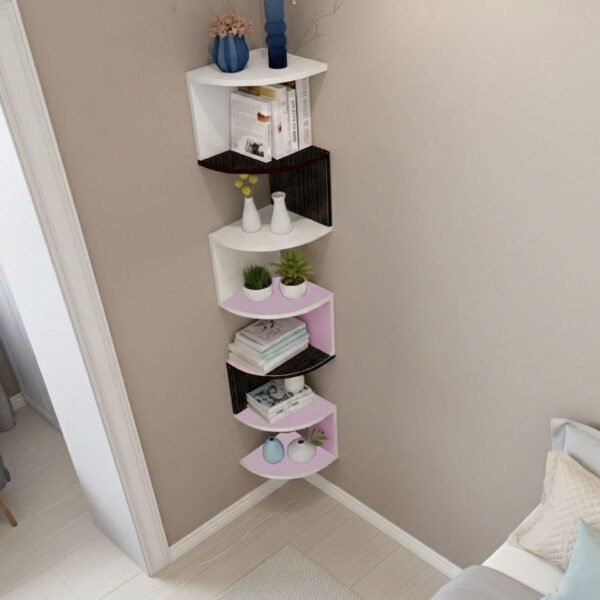 Zig Zag Engineered Wood Floating Corner Rack Shelves for Living and Bedroom Decoration (MDF- Medium Density Fiber) Corner Décor(Many colors are available) (Large, Multicolor)