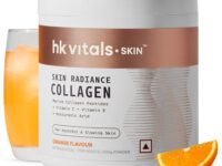 hk vitals Skin Radiance Marine Collagen Supplement Powder (Orange, 200g) | Collagen Peptides with Vitamin C, E