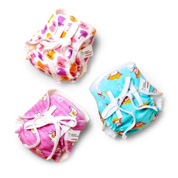 superbottoms First Love Dryfeel Langot For Newborn Baby|No Mess Langot|Premium Cotton Padding (No Sponge)|Ultra-Soft|Mess-Free Diaper-Free Time |0-9M|(Bummy World,Pack Of 3,Small),1 Count
