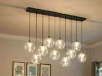 10 Lights Linear Cluster Chandelier Modern Glass Globe Hanging Light, Pendants Ceiling Lamp (Light 2,60Watts,Black) (Bulbs not Included)