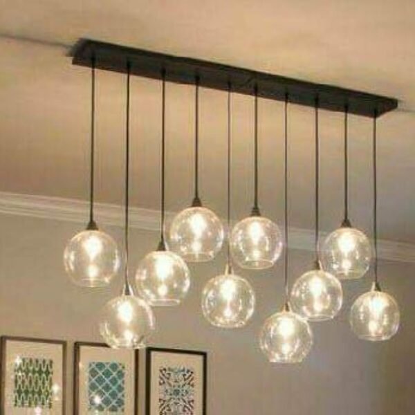 10 Lights Linear Cluster Chandelier Modern Glass Globe Hanging Light, Pendants Ceiling Lamp (Light 2,60Watts,Black) (Bulbs not Included)