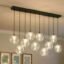 10 Lights Linear Cluster Chandelier Modern Glass Globe Hanging Light, Pendants Ceiling Lamp (Light 2,60Watts,Black) (Bulbs not Included)