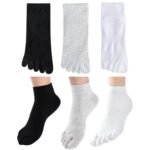 100% Pure Organic Cotton Mid Calf Length Five Finger Toe Socks For Men & Women, Stylish Fit, Black, Grey, White,(Size UK-3-UK8)