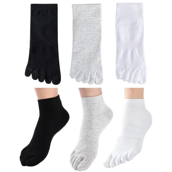 100% Pure Organic Cotton Mid Calf Length Five Finger Toe Socks For Men & Women, Stylish Fit, Black, Grey, White,(Size UK-3-UK8)