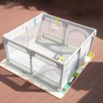 Dawnwake 120x120 cm Playpen for Baby up to 3 Years with Safety Lock & Anti-Fall Grasp Rings (No Ball/No Mat, Non-Foldable) - Grey