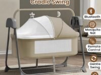 Infantso Premium Electric Baby Cradle Swing - Bluetooth & Remote Control Palna Jhula with Custom Swing Time, Adjustable 5-Speeds, Automatic Swing Cradle for 0-12 Months, Soft Mattress