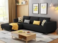 Casaliving Minta LHS 4 Seater L Shape Sofa Set for Living Room (Black in Colour Fabric) Premium Fabric Sofa Set for Living Room