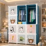 Mevigo Foldable Plastic Wardrobe for Clothes – 12- Door Baby Cupboard for Clothes Storage, Wardrobe for Kids, Plastic Almirah, Collapsible Wardrobe for Kids Livingroom & Home (Blue-KTE2, 12- Door)