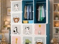 Mevigo Foldable Plastic Wardrobe for Clothes – 12- Door Baby Cupboard for Clothes Storage, Wardrobe for Kids, Plastic Almirah, Collapsible Wardrobe for Kids Livingroom & Home (Blue-KTE2, 12- Door)